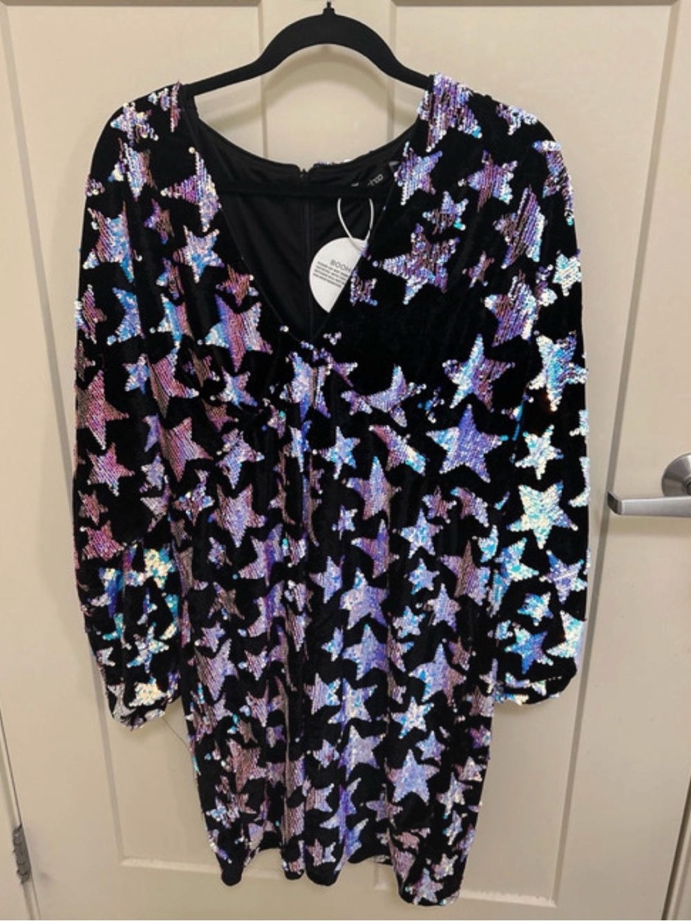 Boohoo Black Mini Dress with Iridescent Star Sequins
